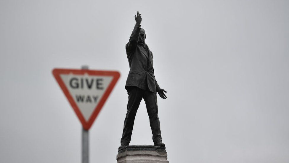General views of the Edward Carson Statue at Stormont on October 27, 2022 in Belfast, Northern Ireland