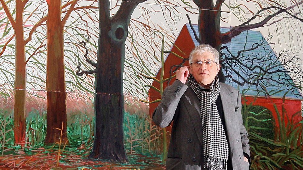 British artist David Hockney stands by his oil painting "Bigger Trees Near Warter"