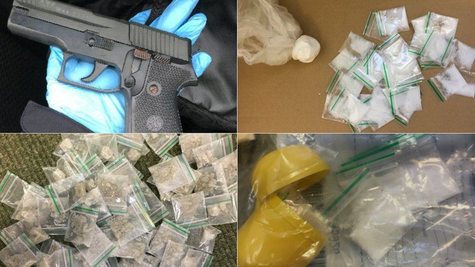 A gun, drugs and cash found in the bars by police