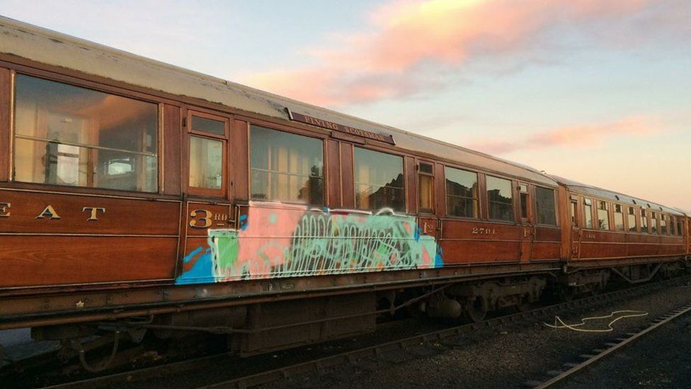 One of the vandalised carriages