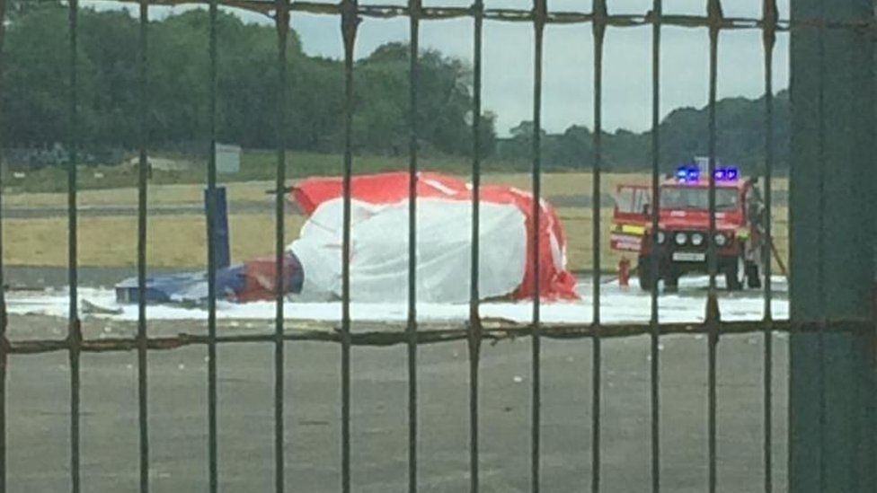 Helicopter flipped onto its side at Fermanagh airport