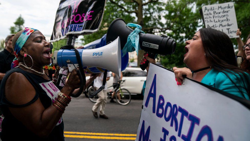 Abortion rights advocates demonstrate in front of the Supreme Court of the United States Supreme Court of the United States on Monday, June 13, 2022 in Washington, DC