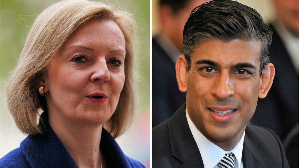 Composite image showing Liz Truss and Rishi Sunak