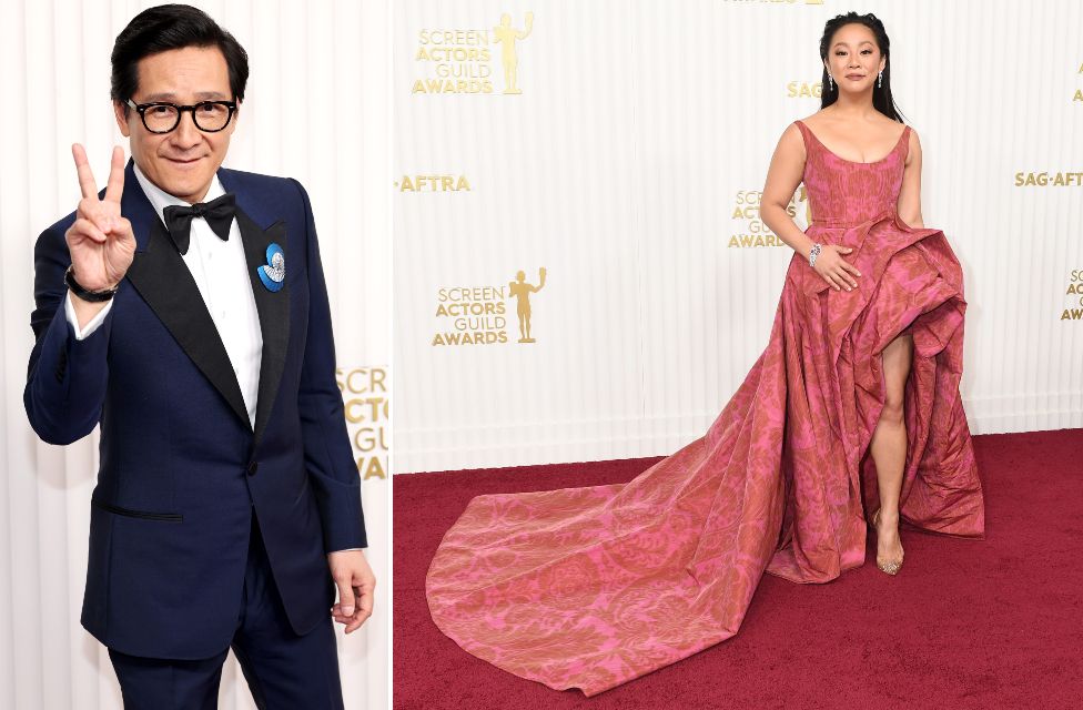 Ke Huy Quan and Stephanie Hsu attend the 29th Annual Screen Actors Guild Awards at Fairmont Century Plaza on February 26, 2023 in Los Angeles, California