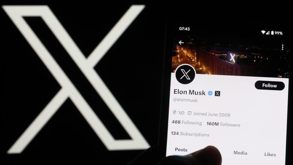 Elon Musk account on Twitter X is displayed on a smartphone.