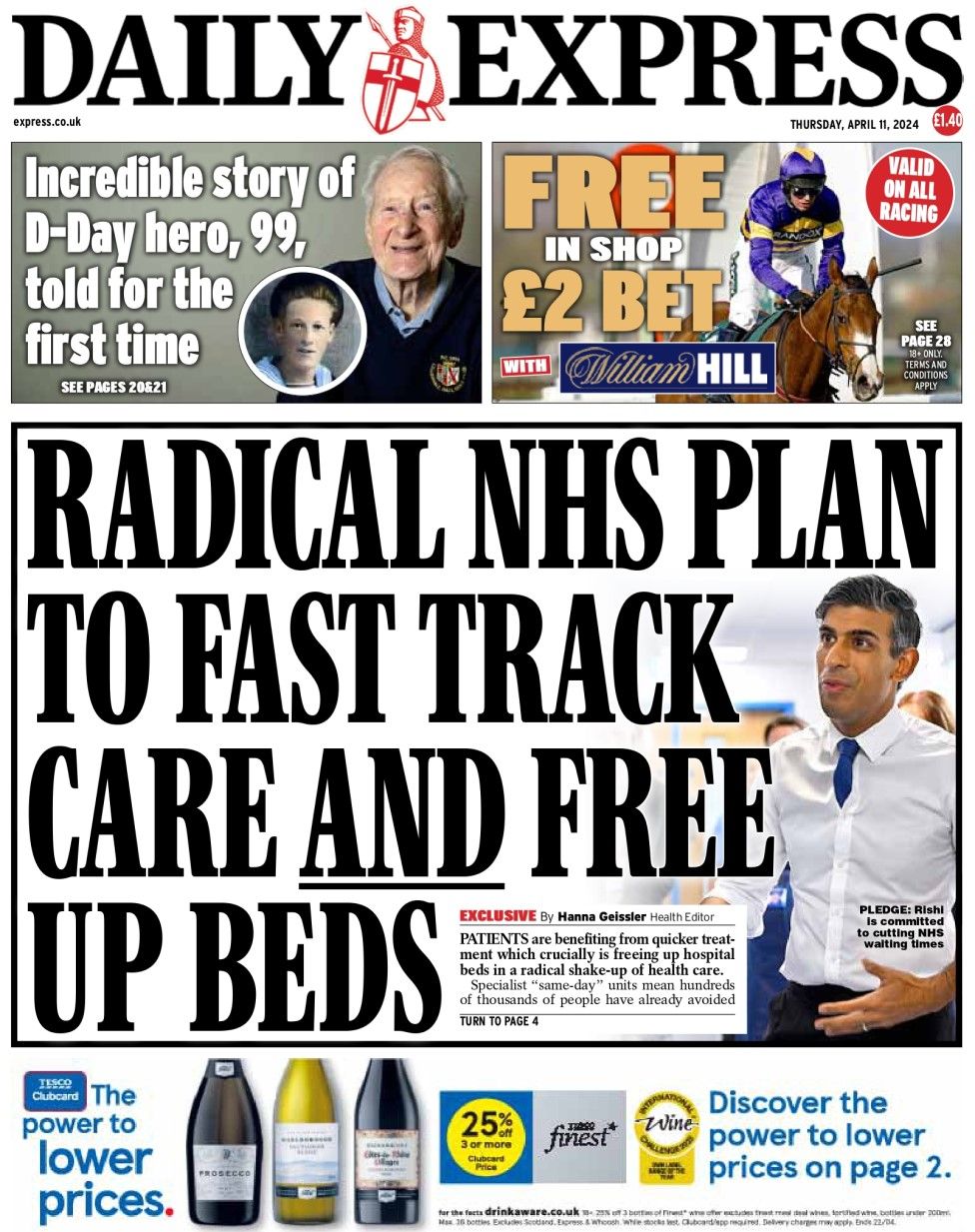 The headline in the Daily Express reads: Radical NHS plan to fast track care and free up beds