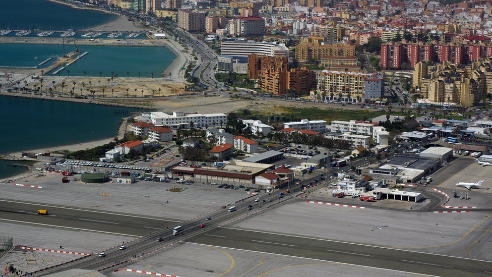 Gibraltar's runway crosses a main road