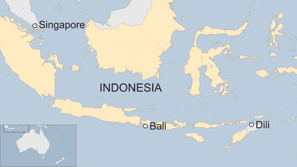 A map showing Bali and and East Timor