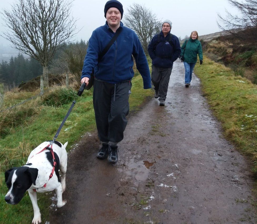 Jamie walking the dog