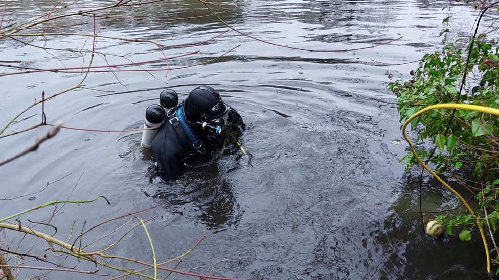 Police diver in River Wensum, Norwich