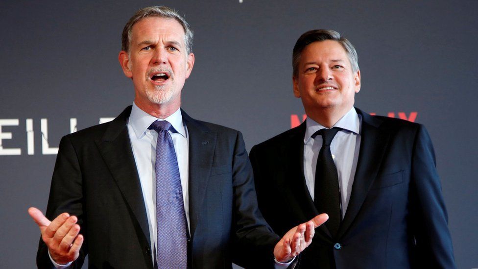 Reed Hastings (L) with co-CEO Ted Sarandos (R)