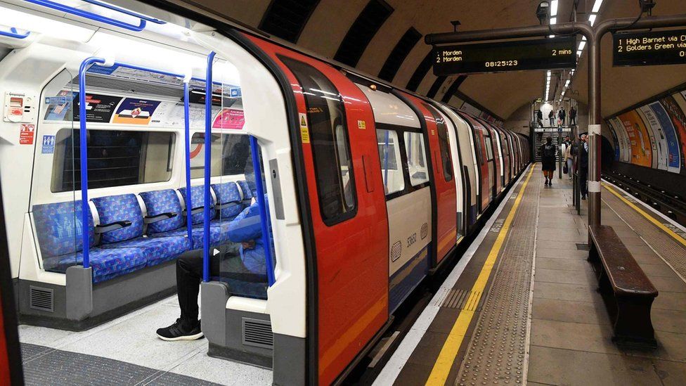 An empty tube train at Clapham North, London