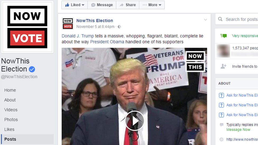 Screengrab of Donald Trump from Now This Election facebook page