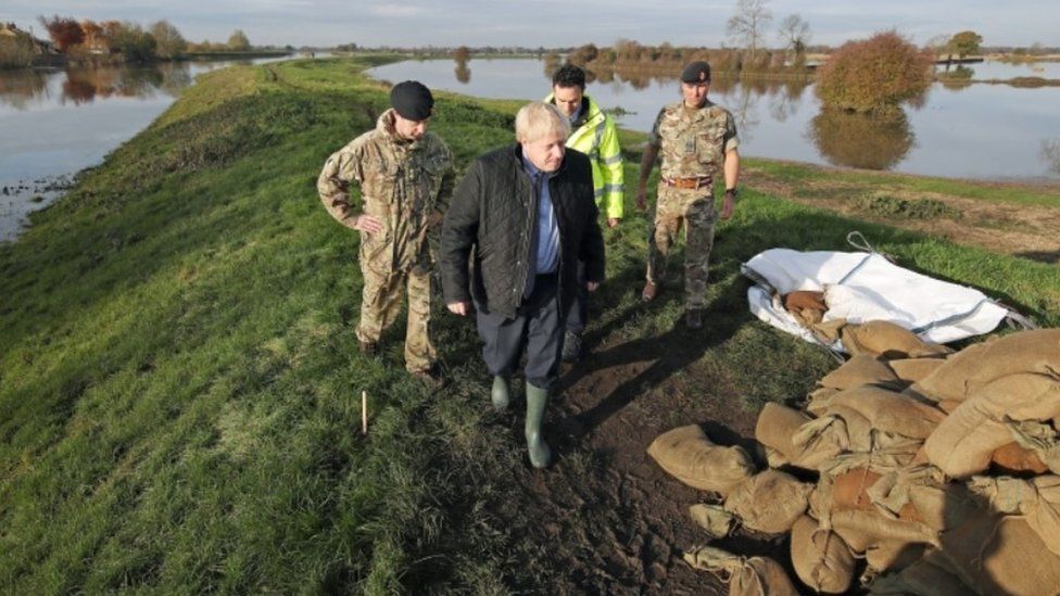 Boris Johnson with the Army on a visit to flood-hit South Yorkshire