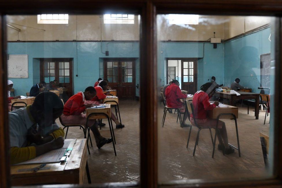 Pupils from Nairobi primary school sit for their exams at the start the Kenya Certificate of Primary Education (KCPE) examinations in Nairobi on October 29, 2019. - A total of 1,088,986 candidates writing the tests that mark their transition to secondary schools. The Kenya Certificate of Primary Education (KCPE) is a certificate awarded to students after completing the approved eight-year course in primary education and transition to secondary education thereafter.