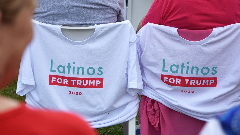 Image shows Latinos for Trump t-shirts