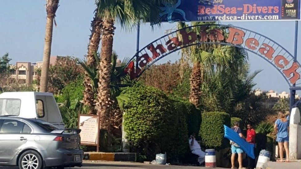 The entrance to one of two beach resorts where the stabbing attack occurred in Hurghada,(14 July 2017)