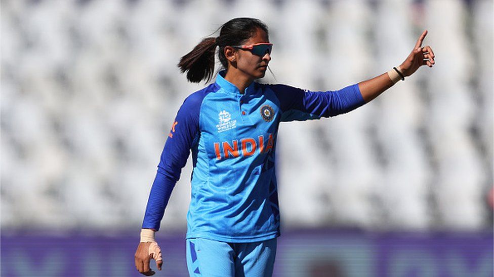 Harmanpreet Kaur of India reacts during the ICC Women's T20 World Cup Semi Final match between Australia and India at Newlands Stadium on 23 February 2023 in Cape Town, South Africa