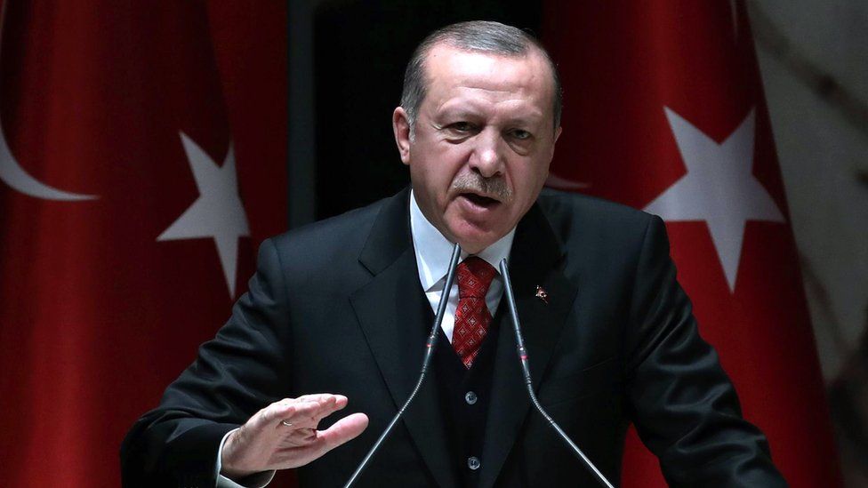 Turkish President Recep Tayyip Erdogan speaks during a party meeting