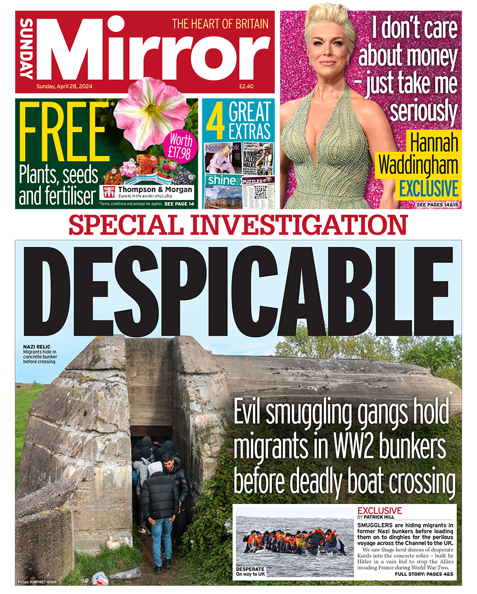 The headline in the Mirror reads: "Evil smuggling gangs hold migrants in WW2 bunkers before deadly boat crossing".