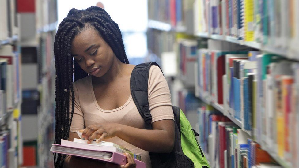 Student in a library