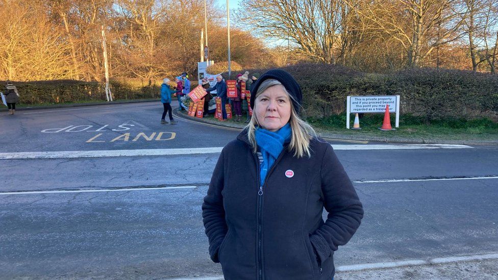 Campaigner Alison Downes standing outside Sizewell site