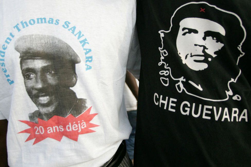 People wear T-shirts commemorating Che Guevara and Thomas Sankara in Ougadougou in 2007.