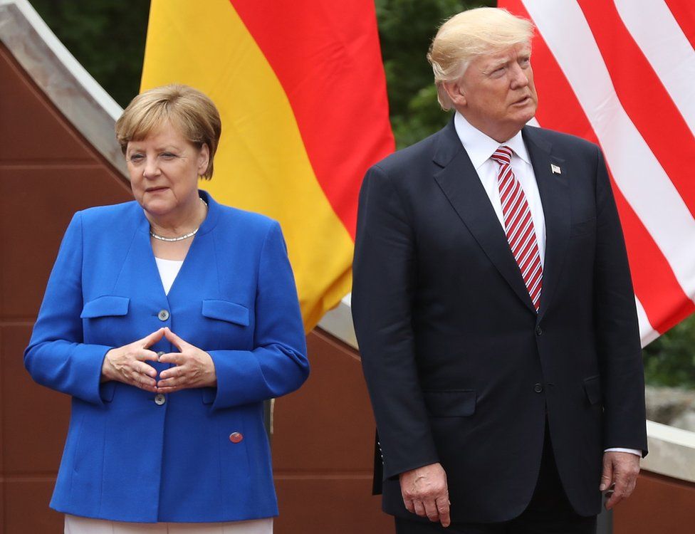 Angela Merkel and Donald Trump at the G7 summit in Sicily in May 2017