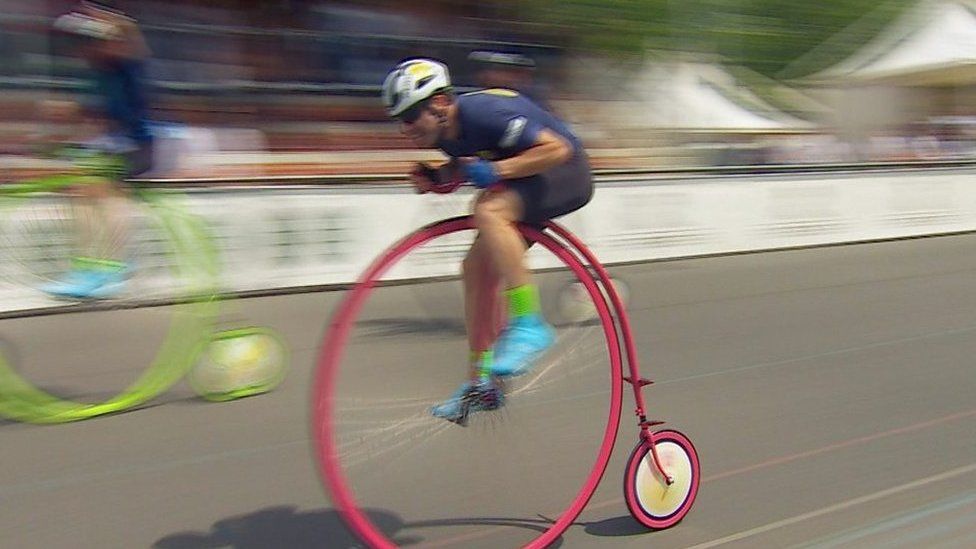 Mark Beaumont riding Penny Farthing