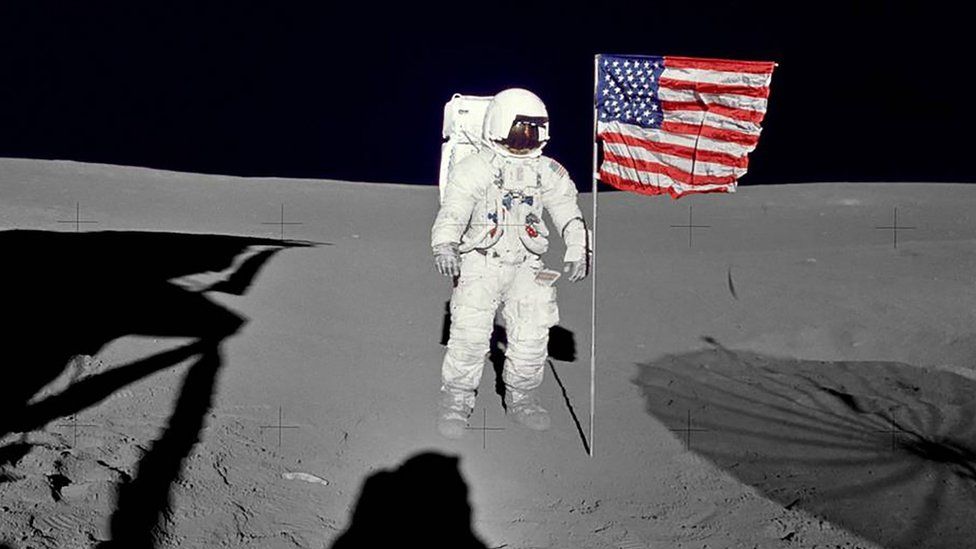 US astronaut Edgar Mitchell on the Moon, 5 February 1971