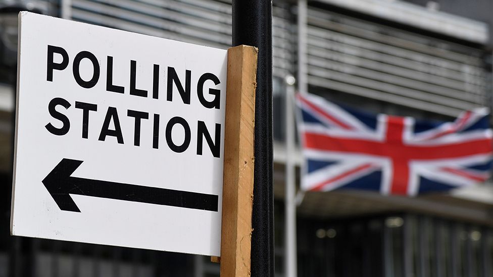 Polling Station sign in central London, May 2021