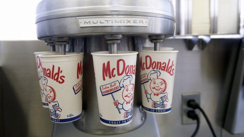 A replica of the milk shake blender from the first McDonald's restaurant, now in the company's museum