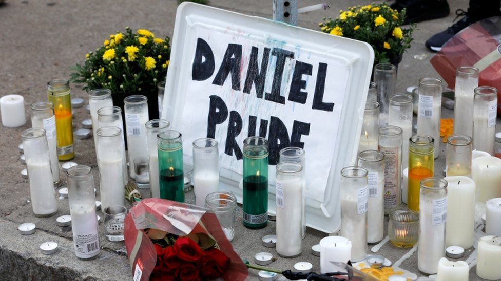 A view of a makeshift memorial on Jefferson Avenue following the death of a Black man, Daniel Prude