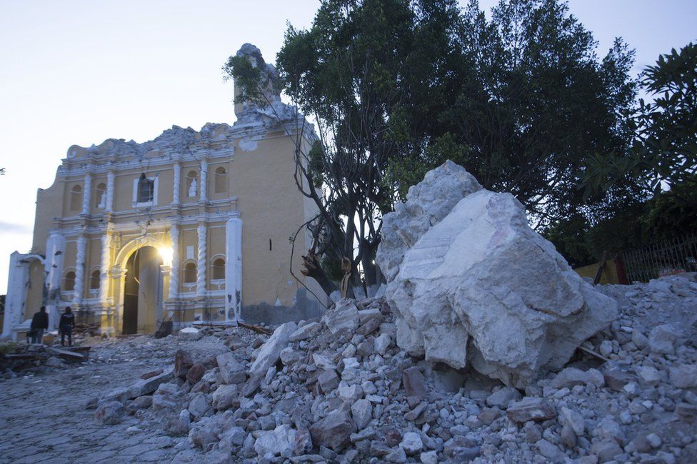 A shattered church in Atzala, in the state of Puebla, 20 September