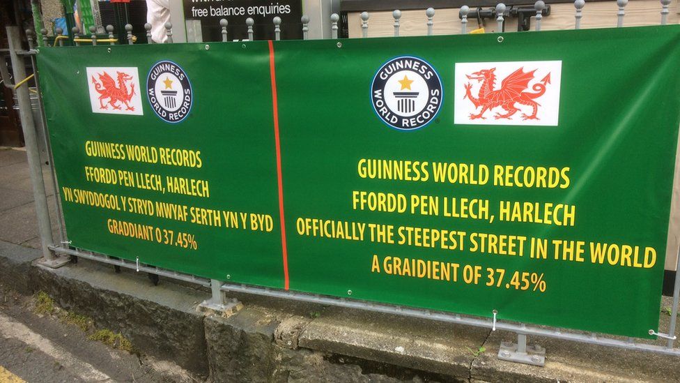 Banner celebrating the steepest street status