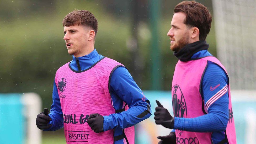 Mason Mount and Ben Chilwell at England's training ground, 21 June