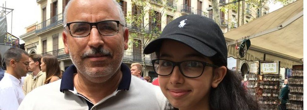 The Mellouli family from Tunisia on holiday in Barcelona, 19 August 2017