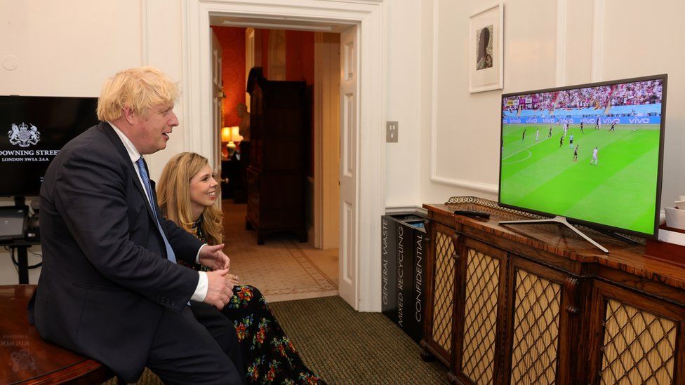 Prime Minister Boris Johnson tweeted a photograph of him watching the match with wife Carrie