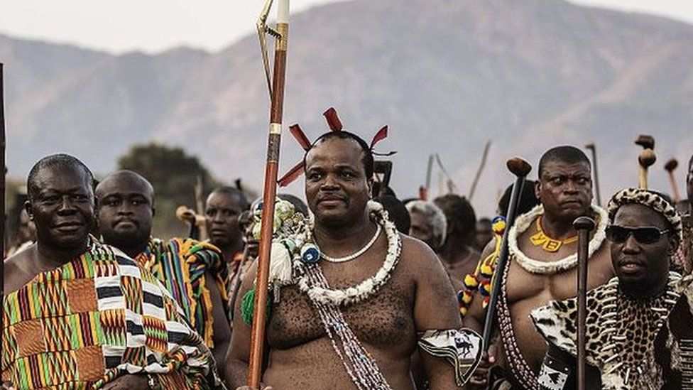 King Mswati III with his retinue in Swaziland