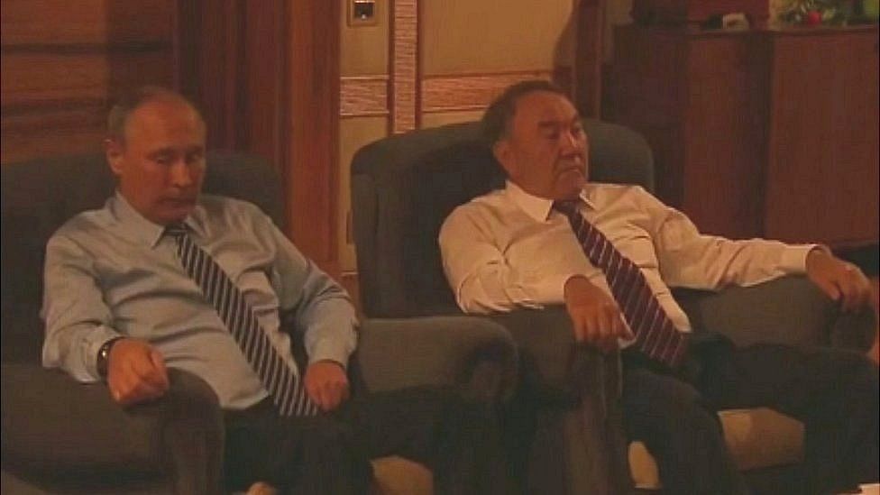 Presidents Vladimir Putin (left) and Nursultan Nazarbayev watch Panfilov's 28 Men