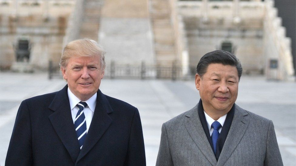 US President Donald Trump, and Chinese President Xi Jinping pose at the Forbidden City in Beijing