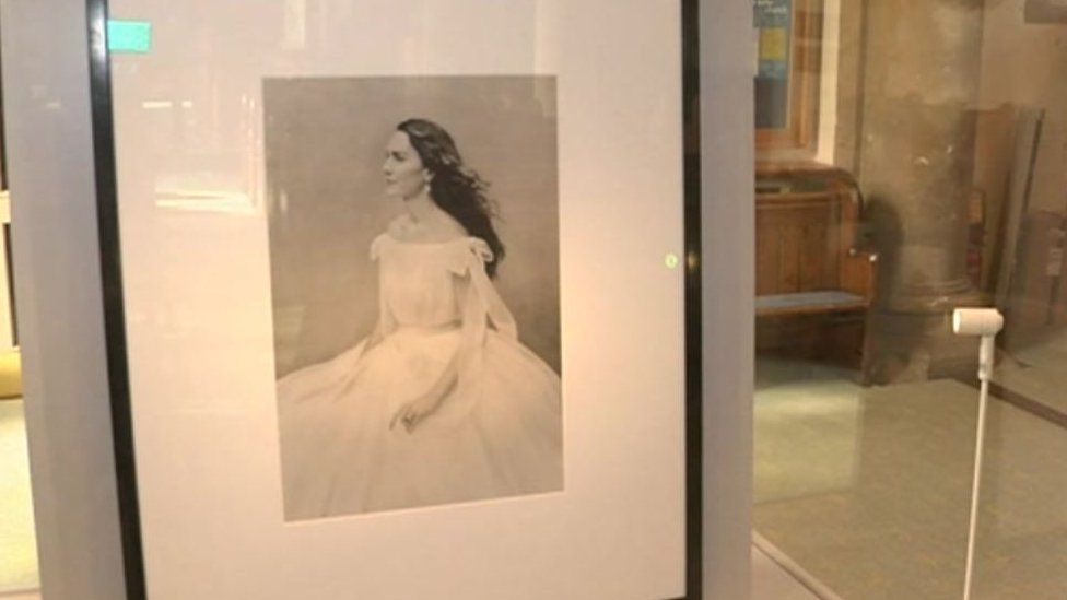 Paolo Roversi's portrait of the Duchess of Cambridge on display at St James the Less Church in Pangbourne