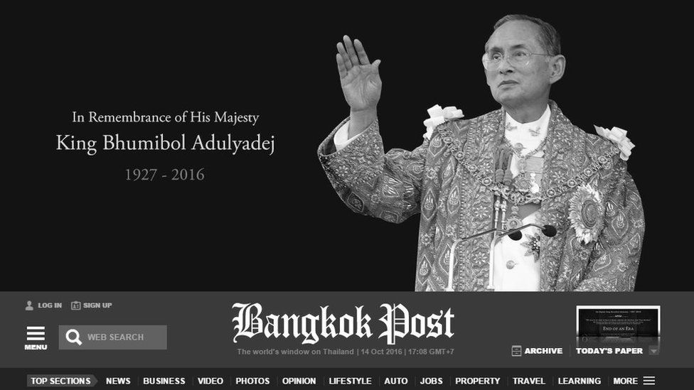 Bangkok Post's homepage in black and white