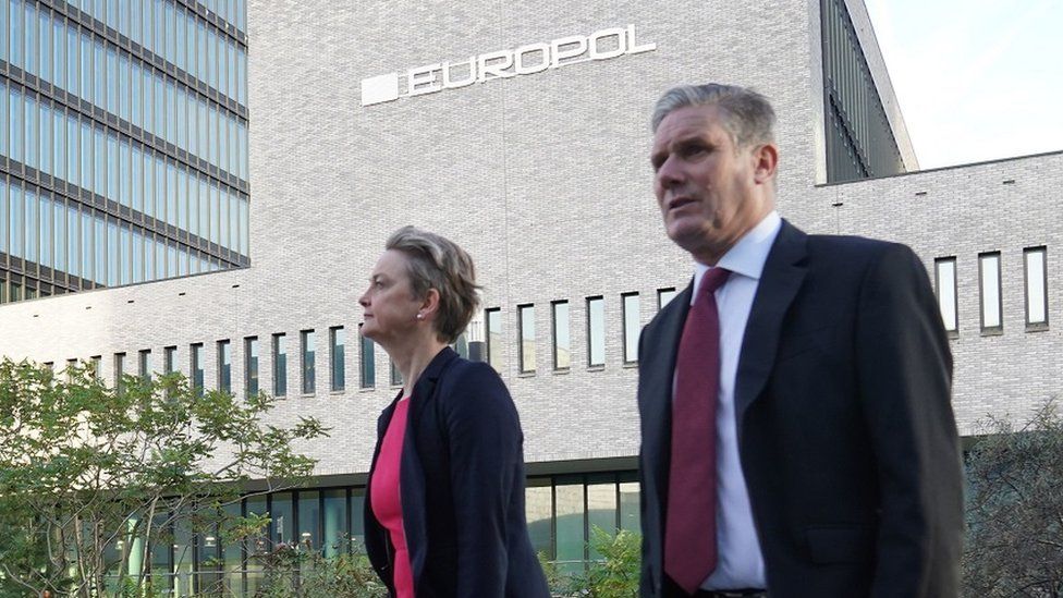 Yevette Cooper and Sir Keir Starmer at Europol HQ