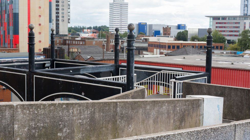 A footbridge leading to the city centre September 4, 2017 in Coventry, England.