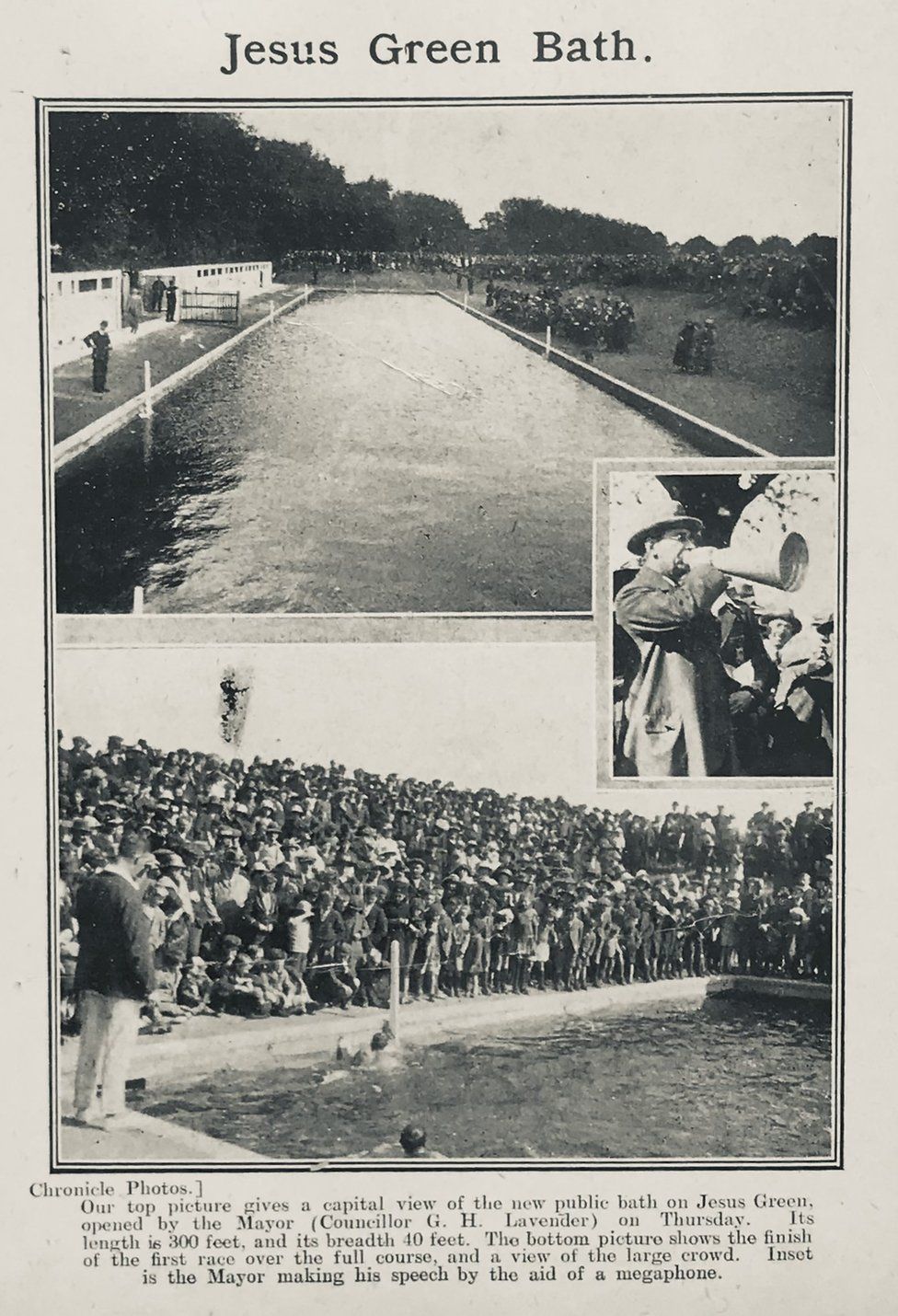 article showing opening of Jesus Green Lido in 1923