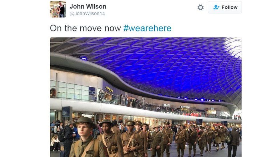 John Wilson tweets: On the move now #wearehere with a picture of soldiers in Manchester