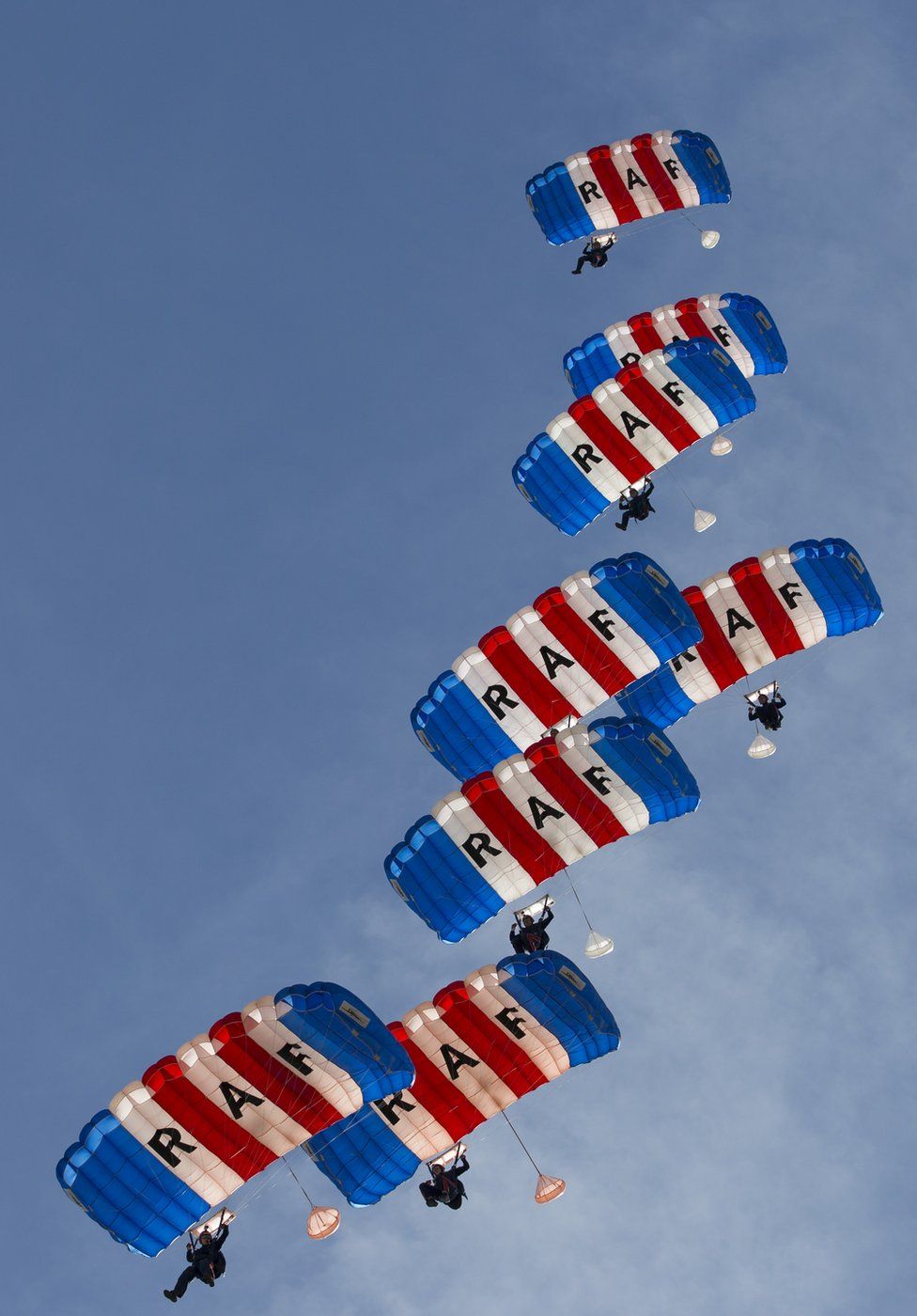 RAF Falcons Display team practice jumps at the Lake Elsinore sky diving centre, California.