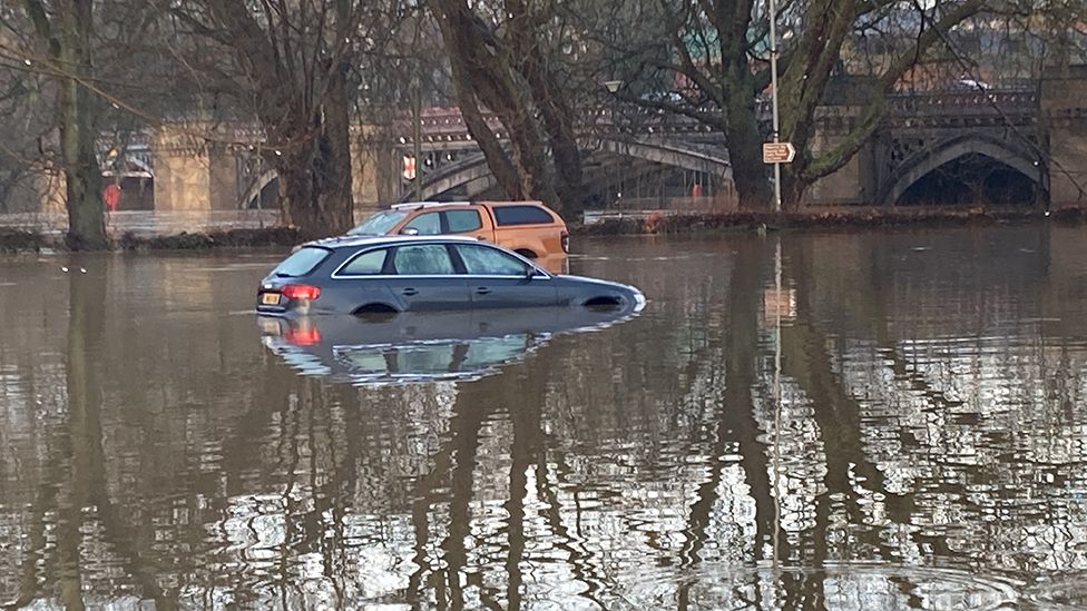 Flooded car park in York