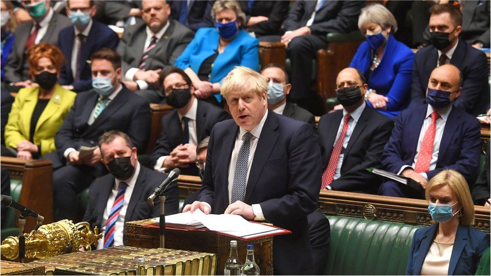 Prime Minister Boris Johnson takes part in Prime Minister's Questions at the House of Commons on 12 January 2022